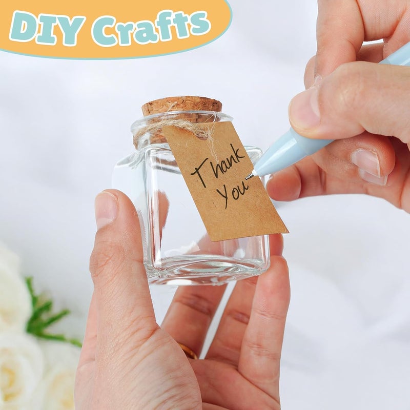 OurWarm 12 Pack Square Small Glass Bottles with Lids, 1.7OZ Mini Glass Jars with Cork Tag Label and Twine, Versatile Small Bottles for Candy Potion Spice DIY Crafts Gift Birthday Wedding Party Favors - Image 4